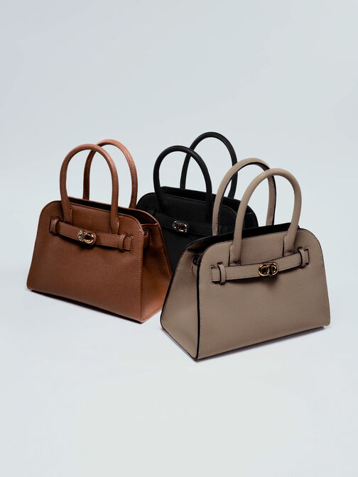 Aubrielle Belted Tote Bag, Taupe, hi-res