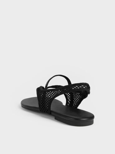 Ellory thong-slingback-sandaler i mesh, Sort tekstureret, hi-res
