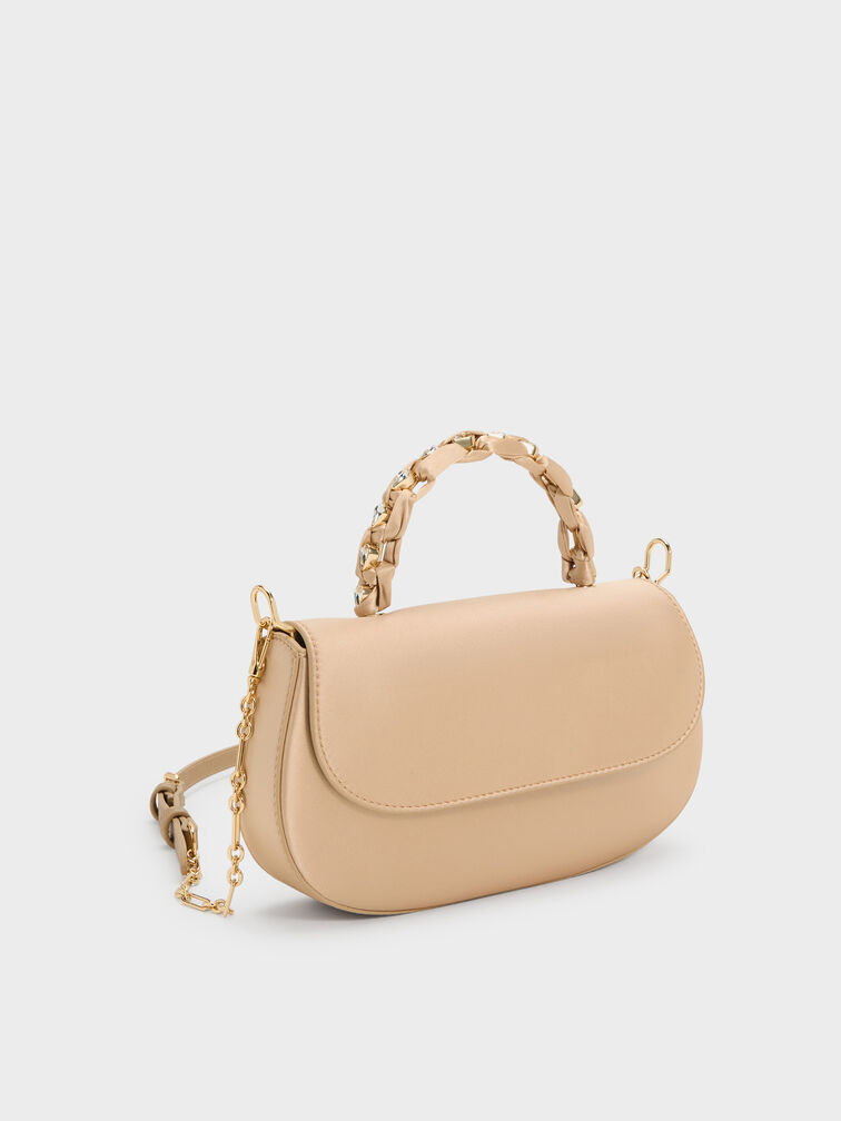 Sac &agrave; poign&eacute;e sup&eacute;rieure tress&eacute; en satin Eilian, Champagne, hi-res