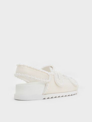 Mesh Pearl-Embellished Flatform Sandals, White, hi-res