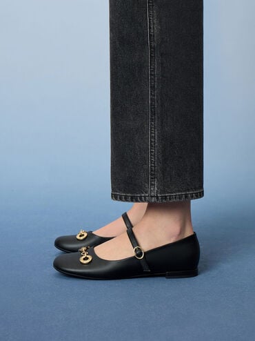 Circle Chain-Link Mary Janes, Black, hi-res