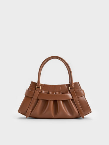 Isolde Crossbody-Tasche mit G&uuml;rteldetail und Raffung, Schokoladenbraun, hi-res