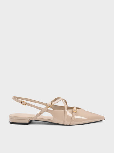 Maybelle Patent Strappy Slingback Flats, Nude, hi-res