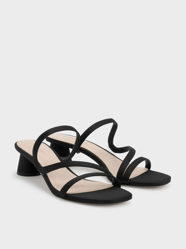 Mules &agrave; lani&egrave;re ondul&eacute;e en satin, Noir, hi-res