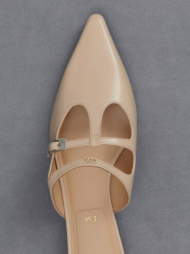 Mules à double bride salomé en cuir, Beige, hi-res