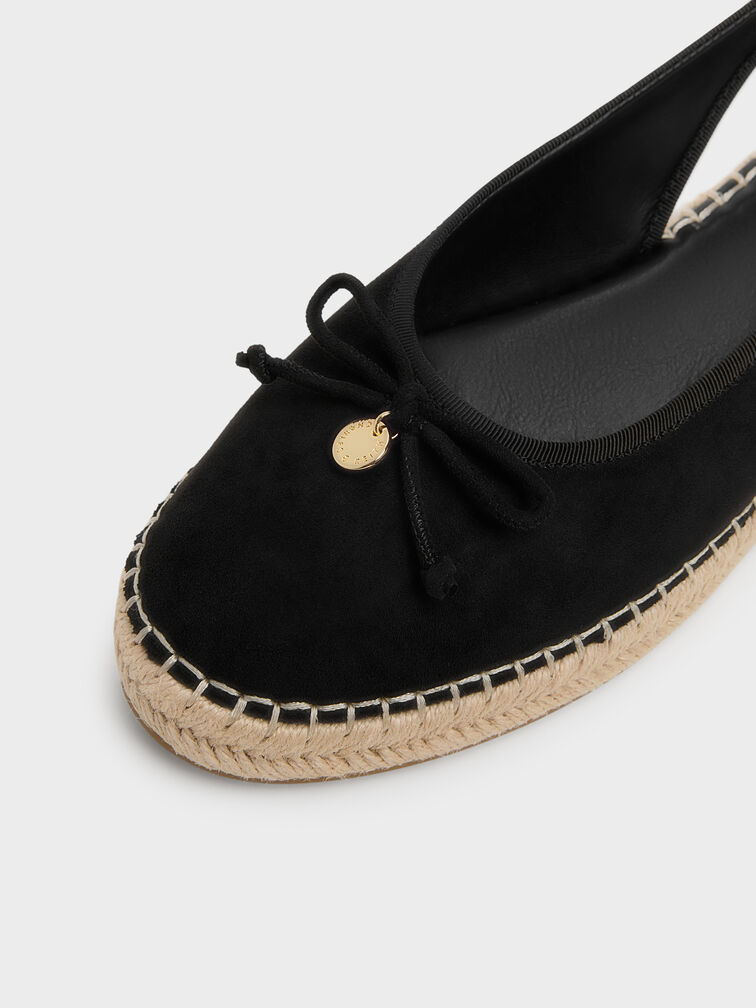 Espadrilles slingback &agrave; n&oelig;ud en faux daim, Noir Textur&eacute;, hi-res