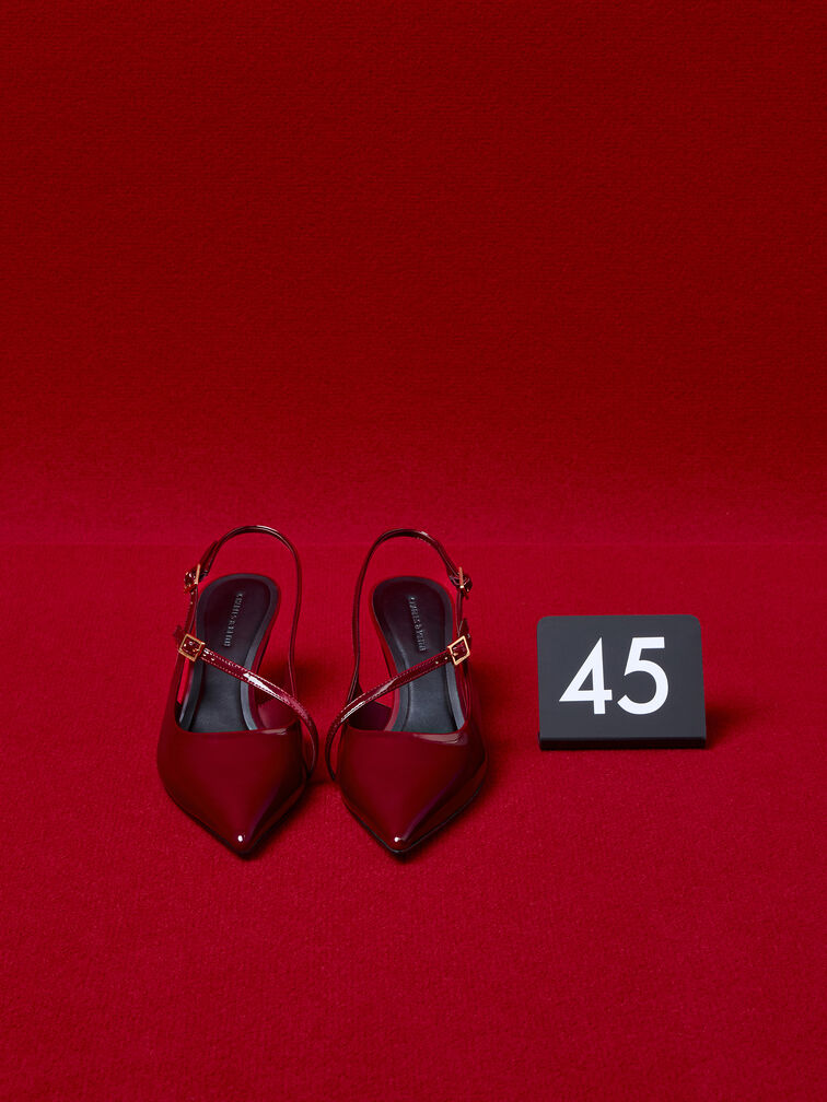 Escarpins à bride arrière et talon sculpté en cuir verni Wynn, Rouge, hi-res