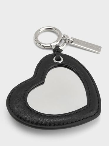 Breloque miroir en forme de cœur matelassé, Noir, hi-res