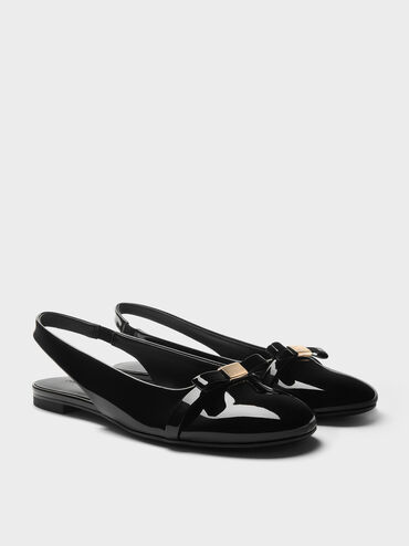 Dorian Slingback-Flats aus Lackleder mit geknoteter Schleife, Schwarzer Lack, hi-res
