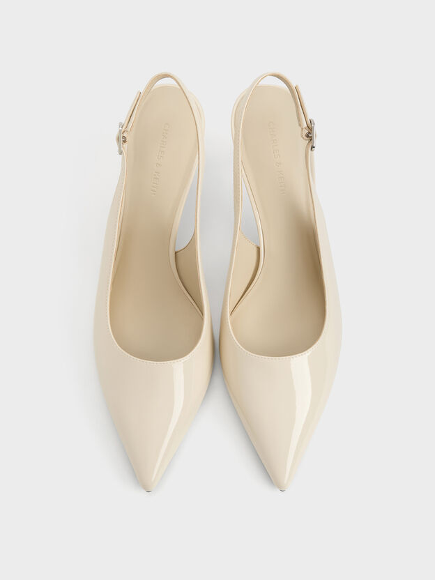 Scarpins Slingback Kaia em Verniz, Giz, hi-res