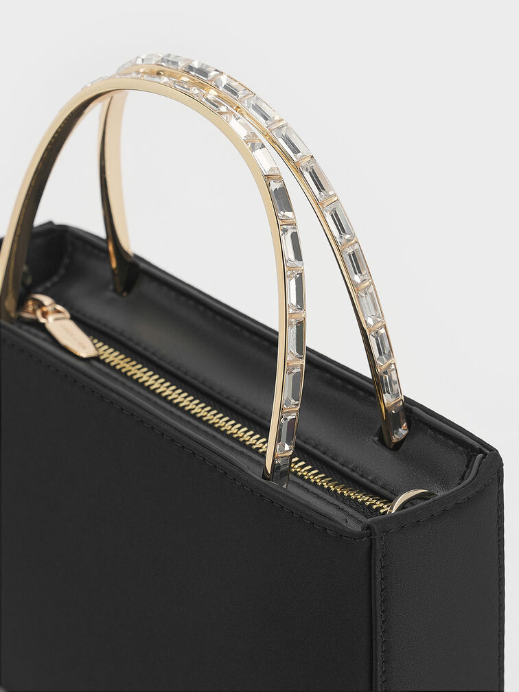 Jennis Satin Crystal Henkeltasche, Schwarz, hi-res