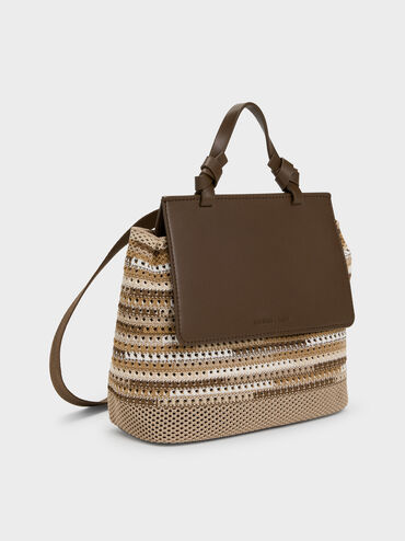 Girls' Ida Multi-Stripe Knitted Backpack, Multi Brown, hi-res