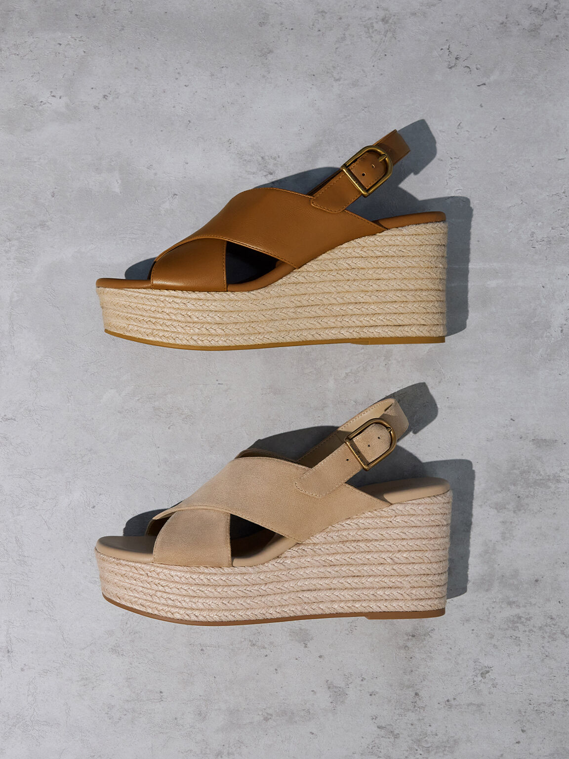 Sand Faux Suede Crossover Espadrille Wedges - Sand - Shoes