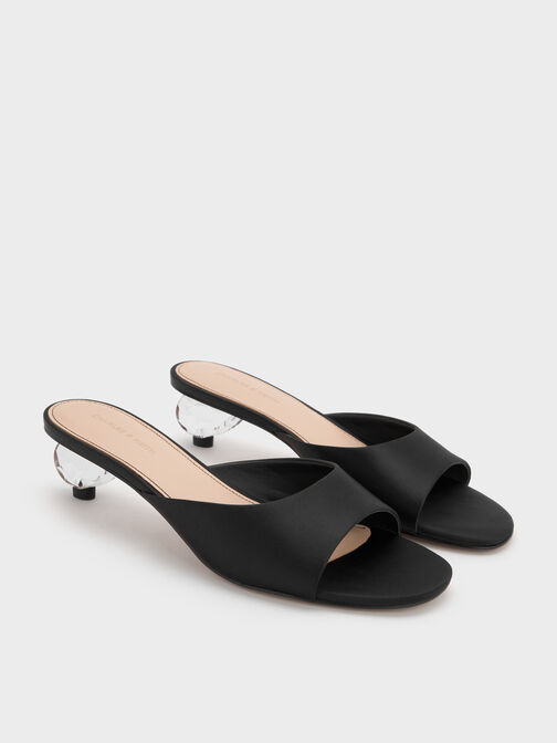 Mules con tacco in cristallo satinato, Nero testurizzato, hi-res