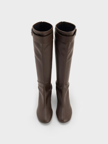 Gerry Buckled Block-Heel Knee-High Boots, Dark Brown, hi-res