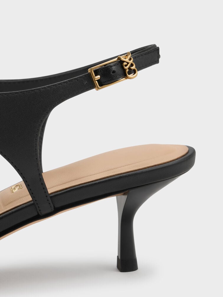 Sandali kitten heel infradito in pelle, Nero, hi-res
