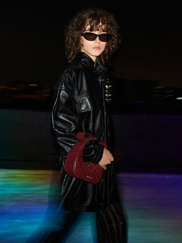 Janie Quilted Bow-Handle Bag, Burgundy, hi-res