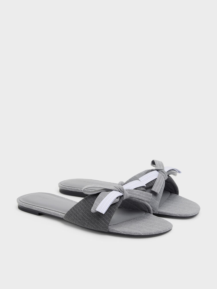 Sandali Slide con fiocchi a righe, Grigio, hi-res