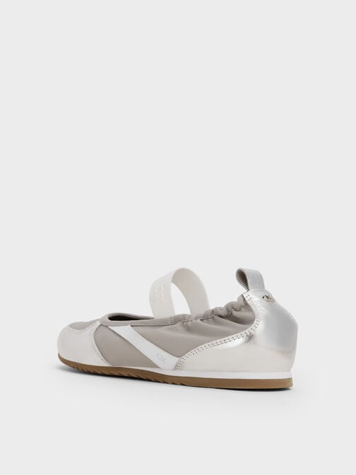 Jace metallic leren Mary Jane sneakers, Zilver, hi-res