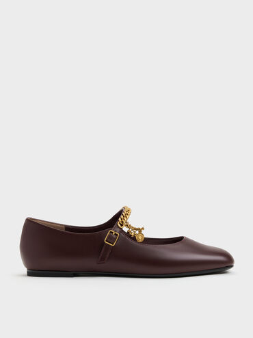 Mary Jane Flats met Dubbele Kettingbedel, Bordeauxrood, hi-res