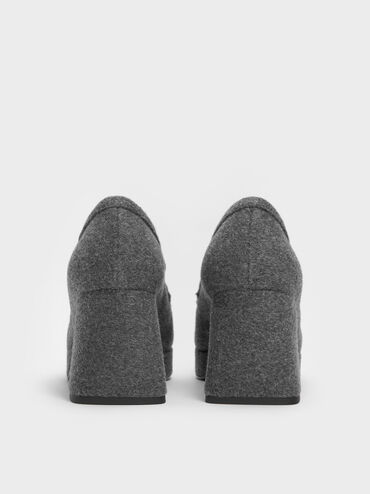 Décolleté stile mocassino in feltro con tacco a blocco e suola platform, Grigio, hi-res