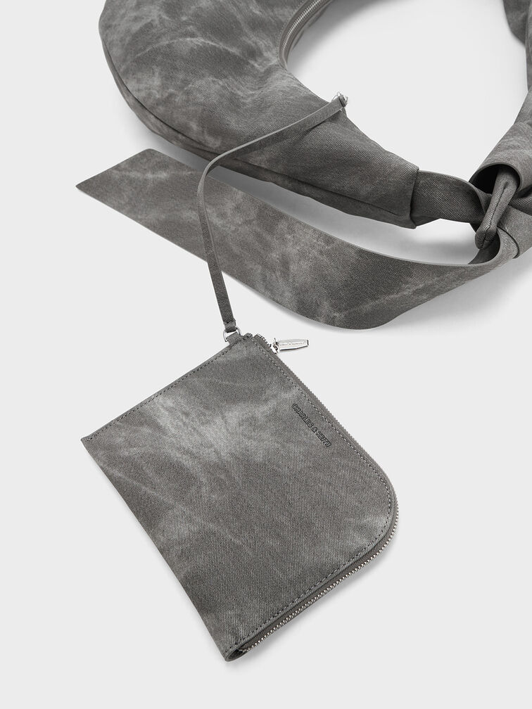 Toni Geknotete, geschwungene Hobo-Tasche aus Denim, Dunkelgrau, hi-res