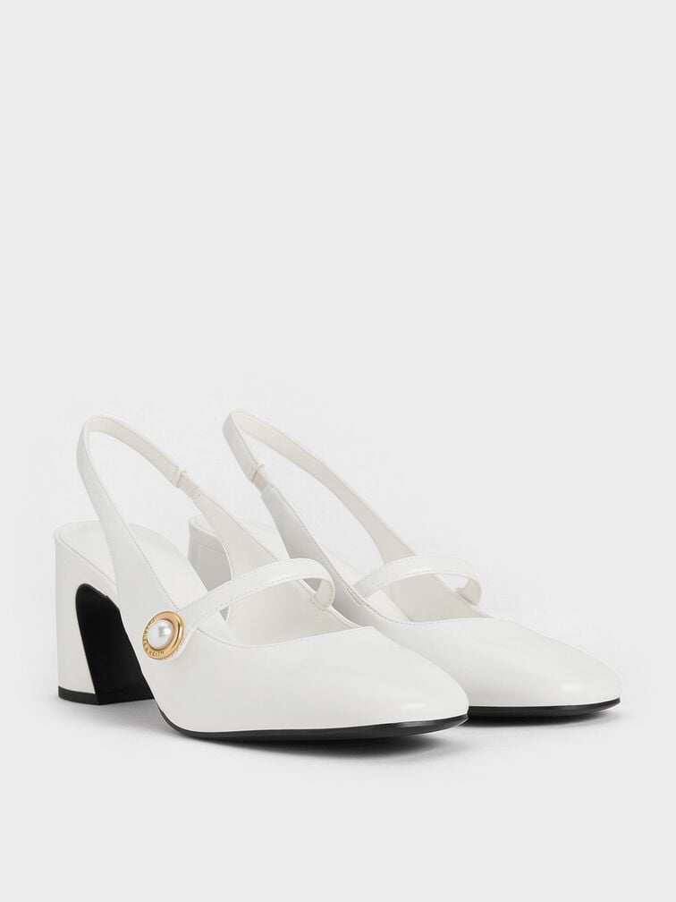 Mary-Jane-Pumps mit Perlen-Akzenten, Wei&szlig;, hi-res