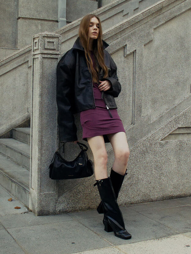Robbie Heeled Knee-High Boots, Black, hi-res