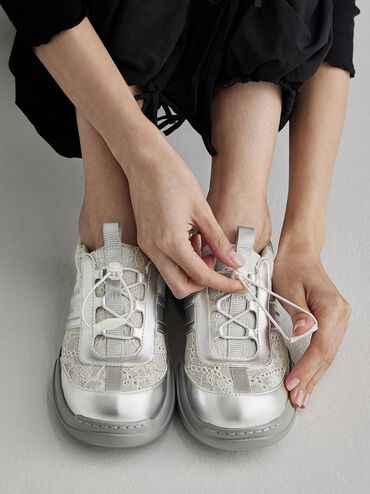 Scarpe da ginnastica robuste Casey in metallo e pizzo, Multi, hi-res