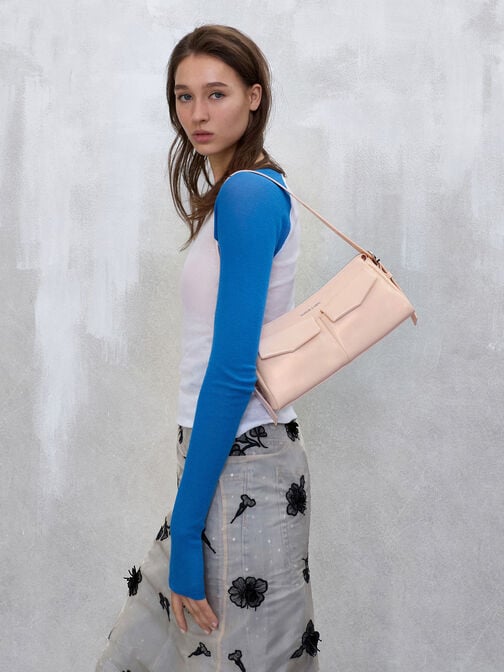 Rachel Front-Pocket Chain Shoulder Bag, Soft Pink, hi-res