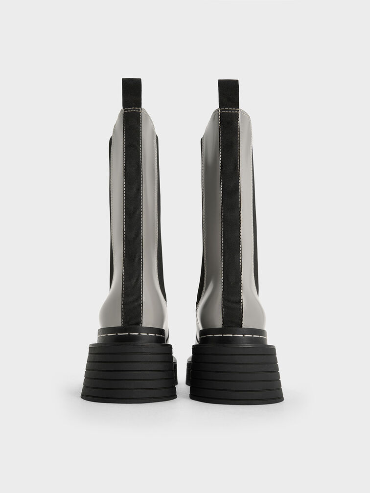 Bottes Chelsea mi-mollet à plateforme avec surpiqûre, Gris, hi-res