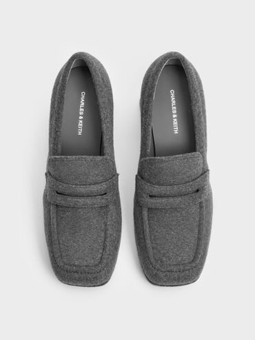 Décolleté stile mocassino in feltro con tacco a blocco e suola platform, Grigio, hi-res