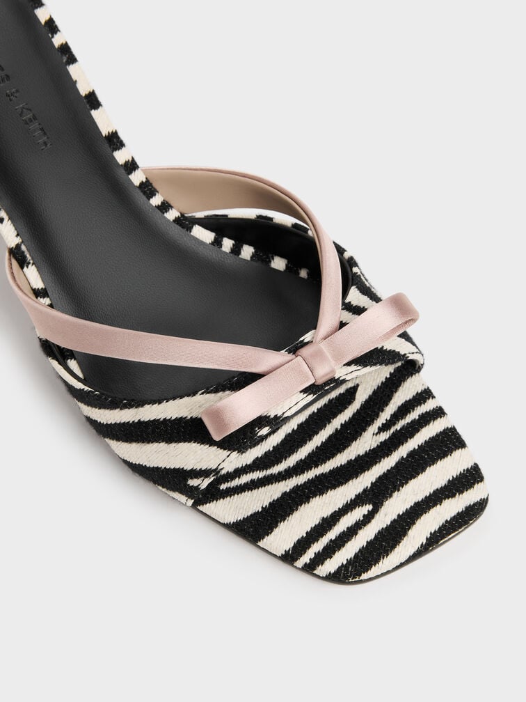 Mules Kaleen con tacco a gattino e stampa zebrata, Stampa animalier nera, hi-res