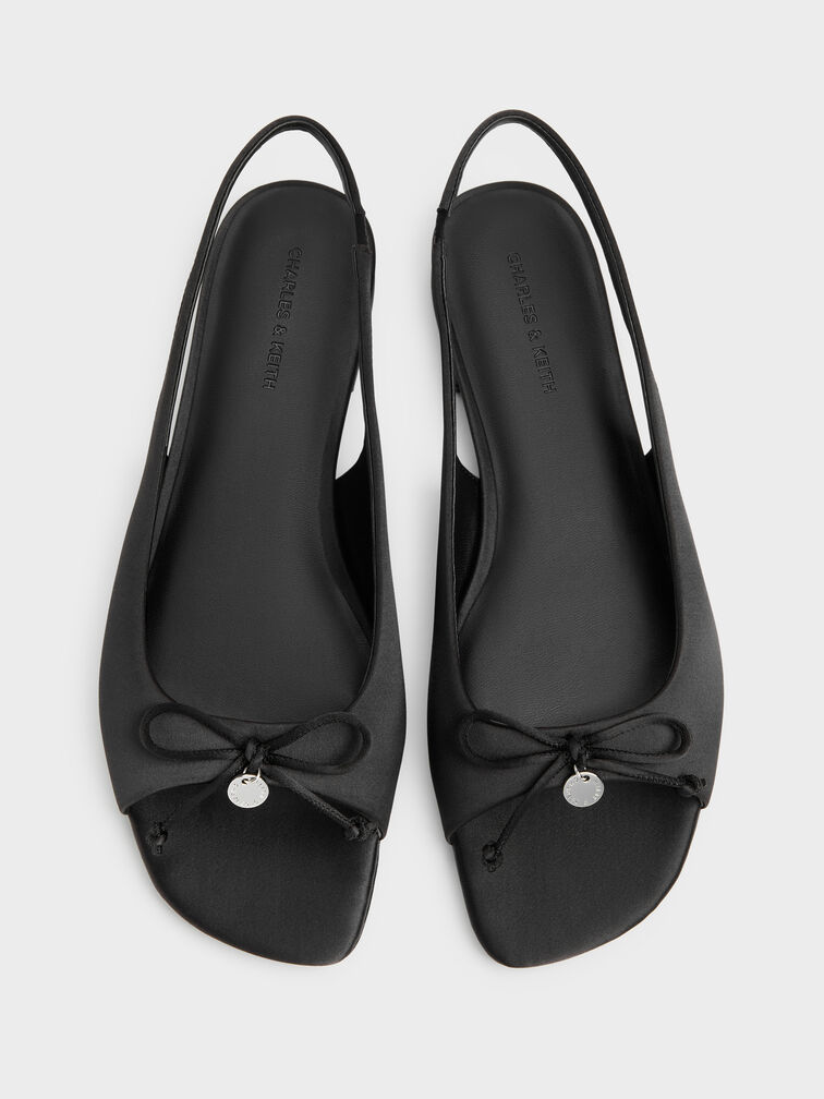 Imani Slingback-Sandalen aus Satin mit Schleife, Schwarz mit Textur, hi-res