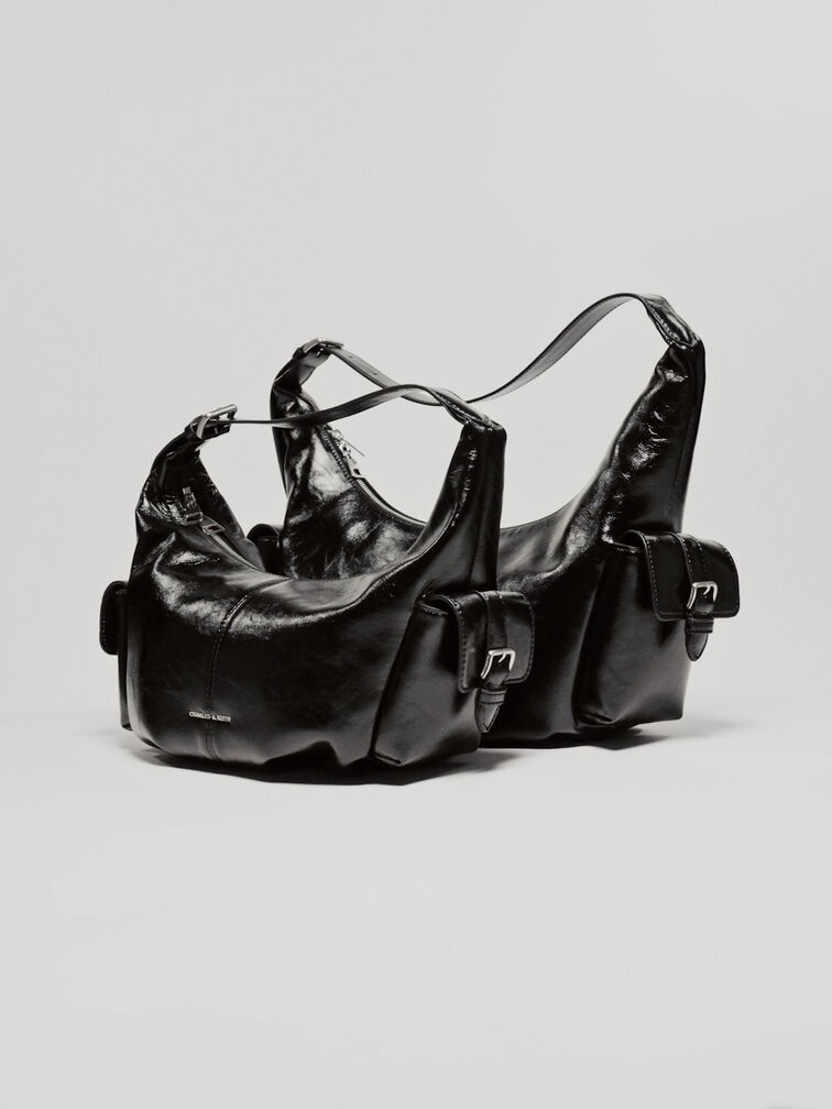 Large Bessie Side-Pocket Hobo Bag, Noir, hi-res