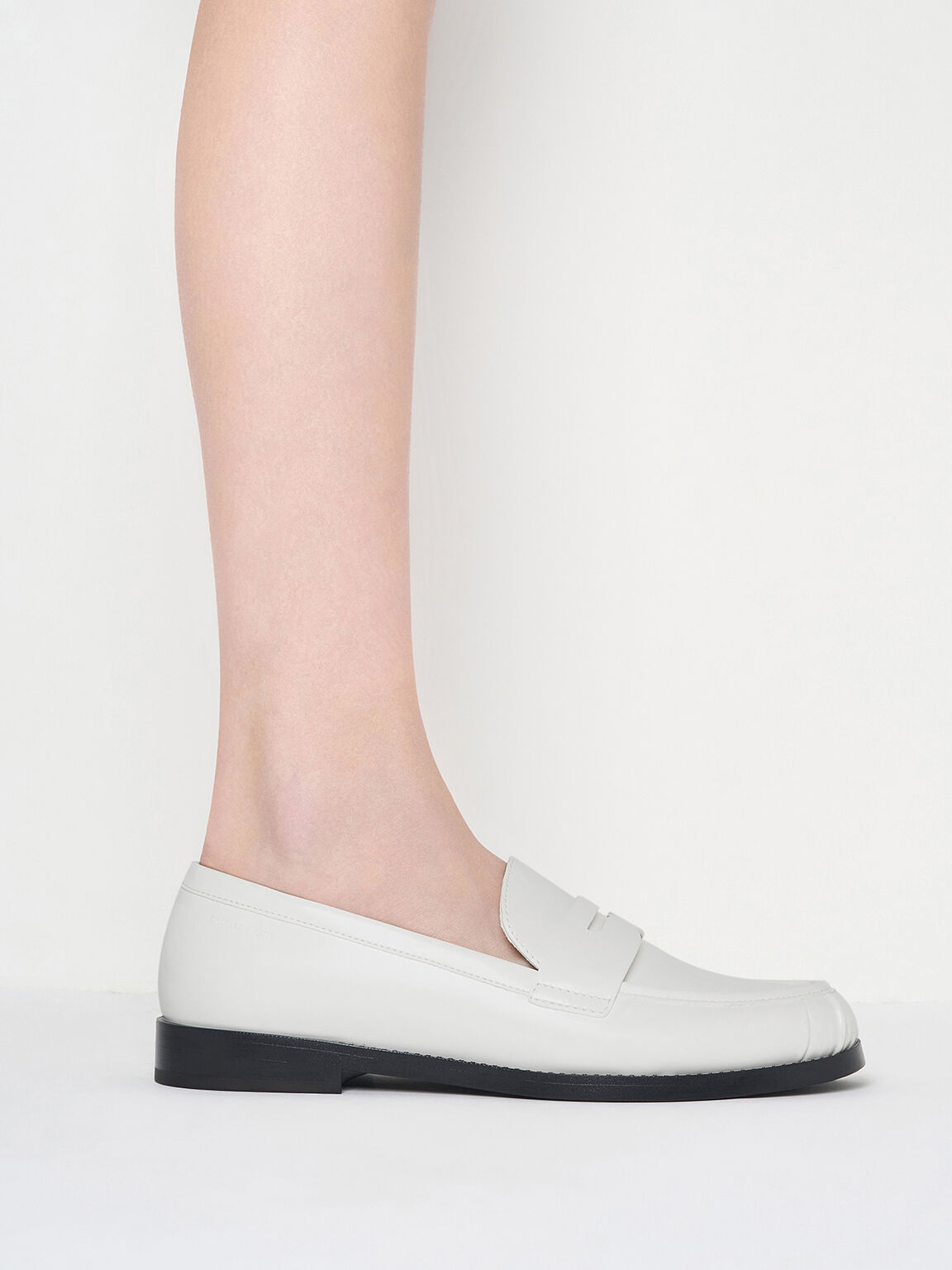 White Ruched Penny Loafers - White - CHARLES & KEITH NL