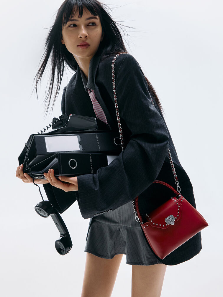 Arwen Studded Top Handle Bag, Red, hi-res