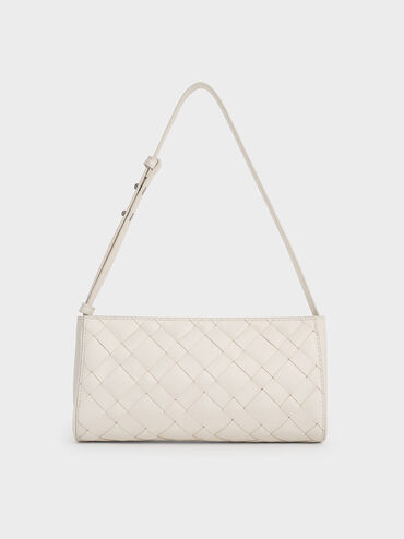 Torba na ramię Ivette Woven Elongated, Kremowy, hi-res