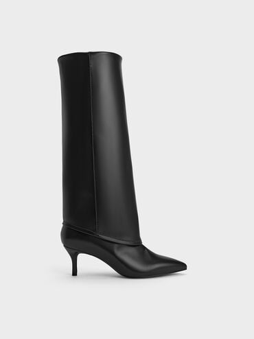 Pointed Stiletto Knee-High Boots, Black, hi-res