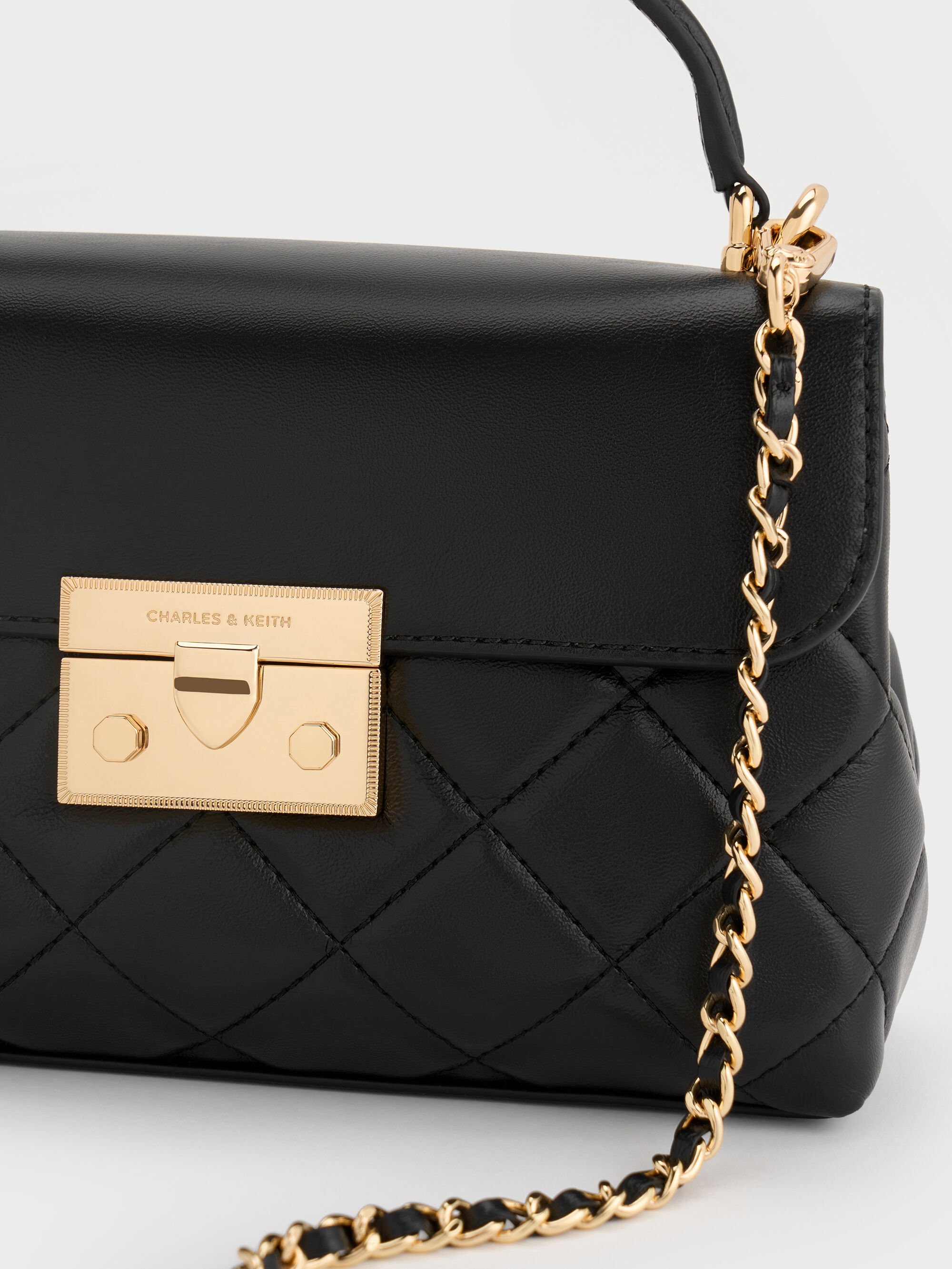 Black Alva Quilted Top Handle Bag - Black - Bags - CHARLES & KEITH CH