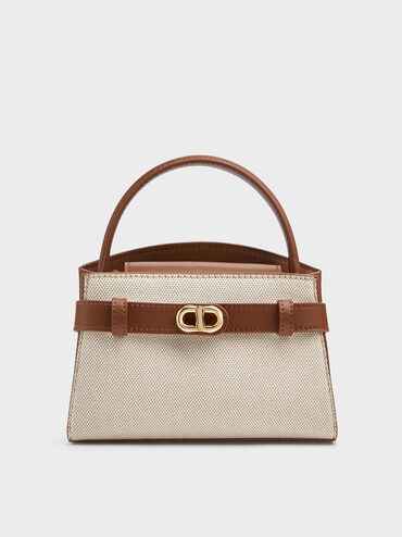 Sac &agrave; main en toile bicolore Aubrielle, Toile taupe, hi-res
