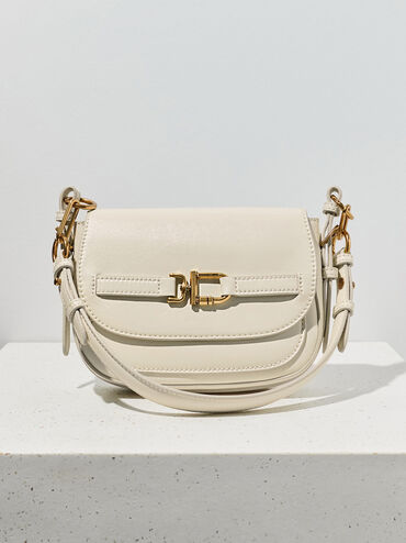 Borsa a Tracolla Gwynne con Accenti Metallici, Crema, hi-res