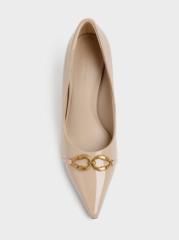 Spitze Lack-Pumps mit Metallschnalle, Nude, hi-res