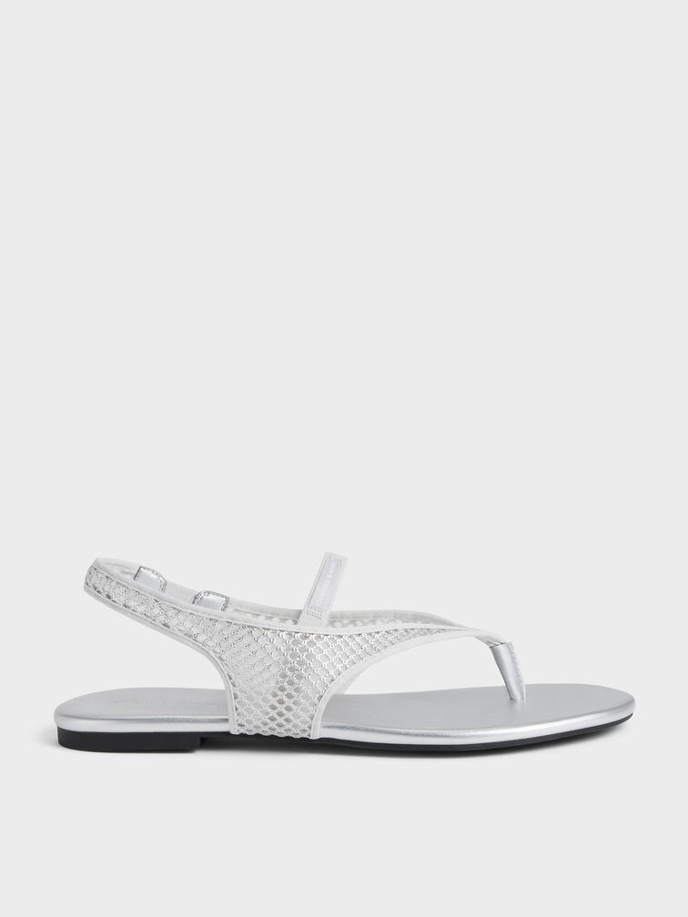 Ellory Slingback-Zehentrenner aus Mesh, Silber, hi-res