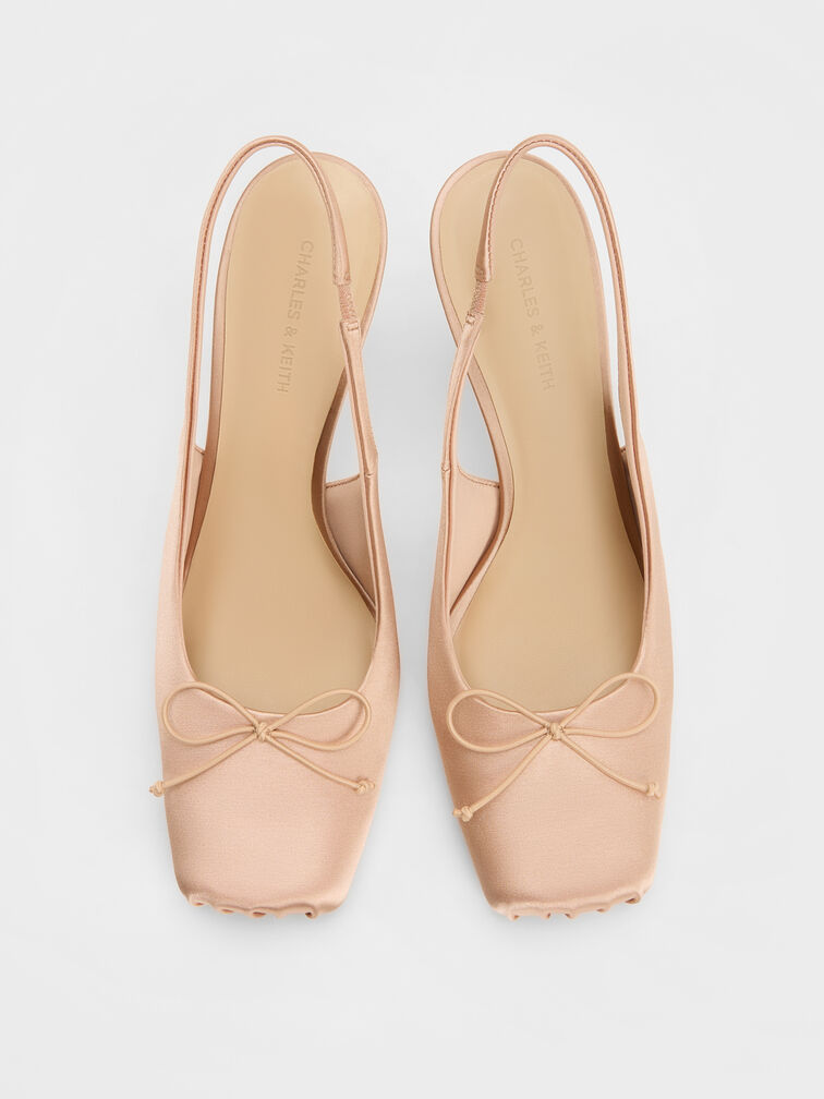 D&eacute;collet&eacute; slingback in raso con ruches e tacco a spillo, Nude, hi-res