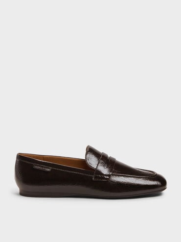 Penny loafers met kreukeleffect, Donkerbruin, hi-res