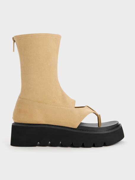 Sandalias tipo bota Laine con plataforma de ante sint&eacute;tico, Arena, hi-res