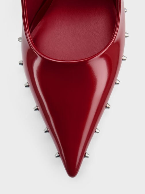 Coralie Studded Pointed Pumps, Red, hi-res