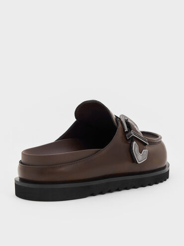 Kirke Buckle-Strap Flatform Mules, Dark Brown, hi-res