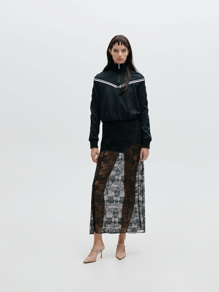 Lace & Satin Crystal Heeled Mules, Nude, hi-res